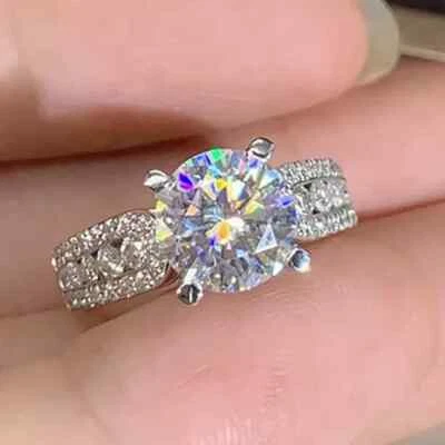 Anel de noivado redondo de ouro branco 14K com solitário de diamante criado em laboratório 4 quilates - Imagem 1 de 4