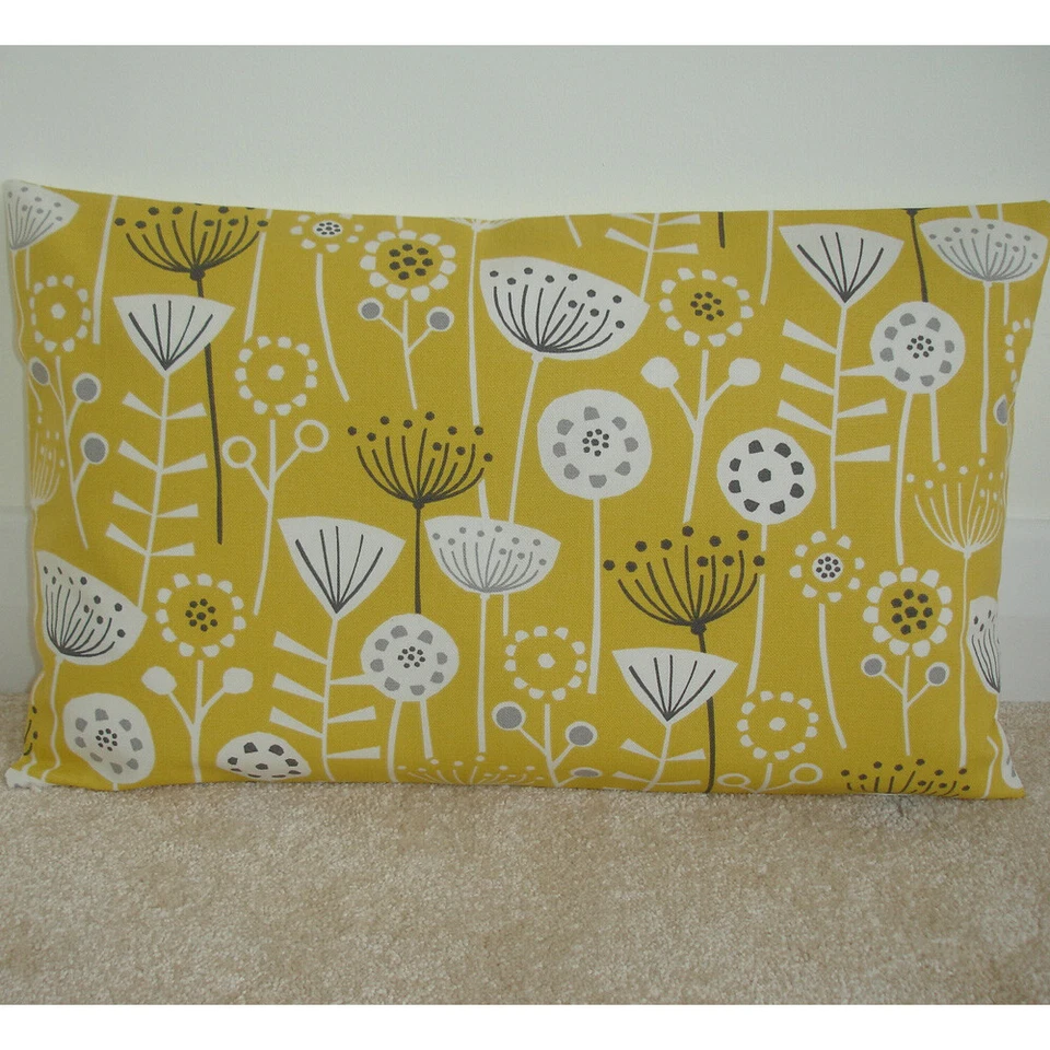 12x16 Zipped Cushion Cover Scandi Yellow Seedheads 16"x12" 40x30cm Ochre Grey - Image 1 of 1