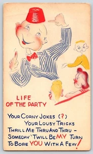 Postcard Comic Life of the Party Corny Jokes Lousy Tricks Unhappy Crowd - Picture 1 of 3