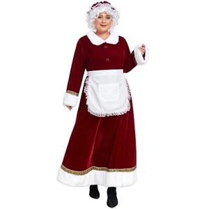 Deluxe Mrs Claus Santa Claus Christmas Long Dress Costume Xmas Outfit - Picture 1 of 5
