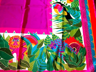 Шарф Laurel Burch The Secret Jungle винтажный ручной работы 33 дюйма x 34 дюйма кошки птицы - Изображение 1 из 4