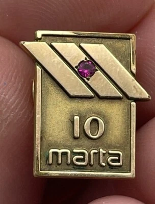 Vintage Marta 10 Year 1/10 10K Gold Pink Stone LGB Tie Tack Lapel Pin - Image 1 of 4