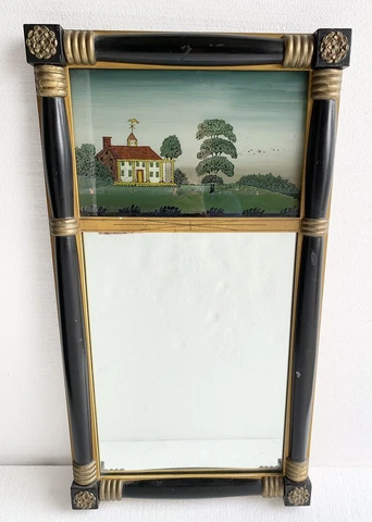 Antique Reverse Painted Federal Glass Mirror Mount Mt. Vernon Washington Cover