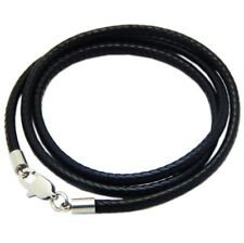 Black Woven Necklace Rope Leather Cord Stainless Steel Men Women Lobster Clasp