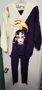 Vintage Kansai Yamamoto For Cygne Design Ltd. Embroid. Top Leggings Women’s Sz M - Picture 1 of 21