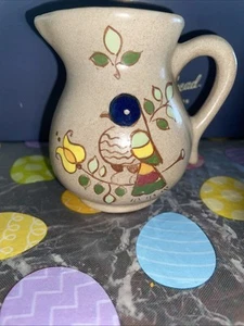PENNSYLVANIA DUTCH REDWARE MARIAN L GRIDER BIRD MOTTO WARE CREAMER FOLK ART - Picture 1 of 10