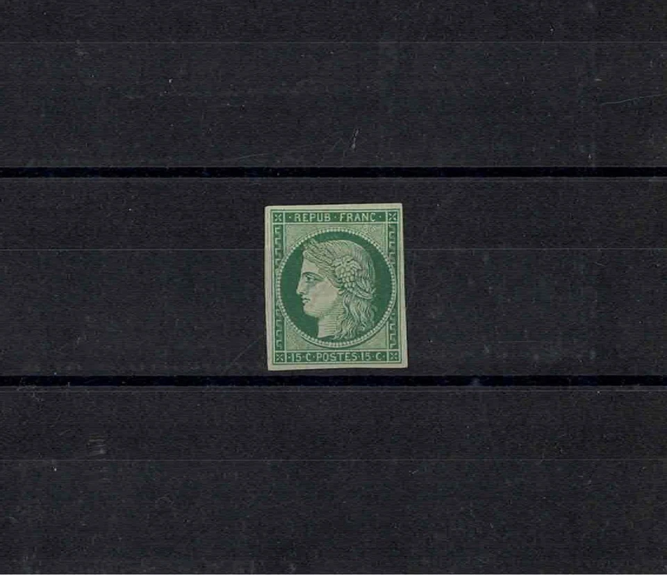 FRANCE STAMP YVERT SCOTT # 2e " CERES 15c GREEN 1862 " MH VF SIGNED A094 - Image 1 of 2