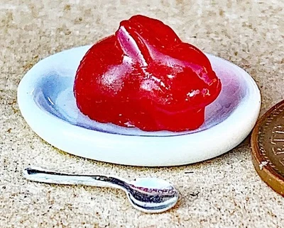 Dolls House Red Jelly Rabbit On A Ceramic Plate Handmade 1:12 Scale T2 tumdee - Image 1 of 4