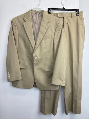 Jos A Bank 2 件套 36S 开衫夹克 30X31.5 裤子棕褐色纯色棉混纺 — 第 1/4 张图片