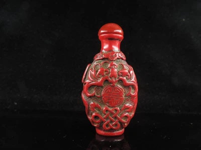 旧中国鼻烟瓶手工雕刻幸运古典图案鼻烟瓶 J — 第 1/4 张图片