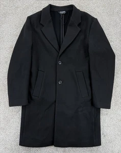 Pull & Bear Classic Single Breasted Long Coat Men's L Black Poly/Stretch Blend - Picture 1 of 14