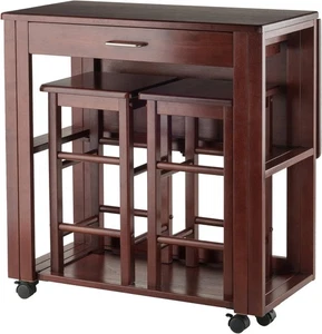 Fremont 3-Pc Space Saver, 2 Tuck-Away Stools, Walnut - Picture 1 of 6