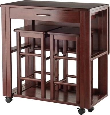 Fremont 3-Pc Space Saver, 2 Tuck-Away Stools, Walnut - Image 1 of 4