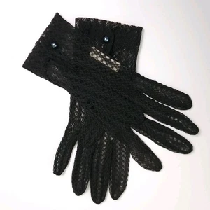 Vintage Hansen Black Lace/Crochet Gloves Women's Size 7 1/2 Button Closure - Picture 1 of 6