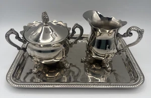 Vintage International Silber Versilbert Zuckerdose & Milchkännchen Set mit Fuß - Bild 1 von 13