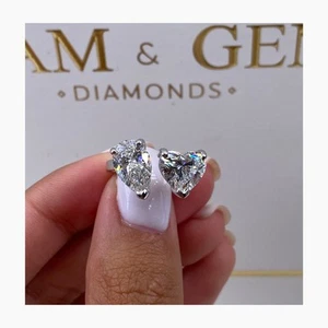 Diamond Ring F VS1 IGI Certified 4Ct Pear Heart Labcreated 14K Wh Gold 2 Stone - Picture 1 of 14