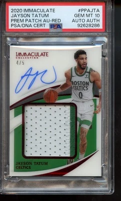 2020-21 Immaculate Jayson Tatum - Premium Patch Auto Red /5 - PSA 10 GEM MT - Image 1 of 2