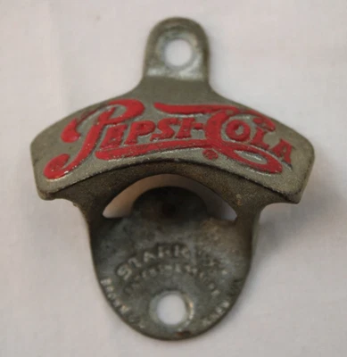Abridor de botellas de metal vintage Pepsi Cola Starr X montaje en pared Alemania Brown Co. Foto 1 de 4