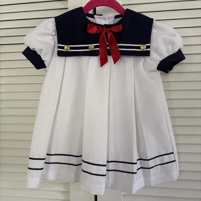 Vestido marinero vintage Little Precious niñas 3T plisado cuello SS botones dorados Foto 1 de 4