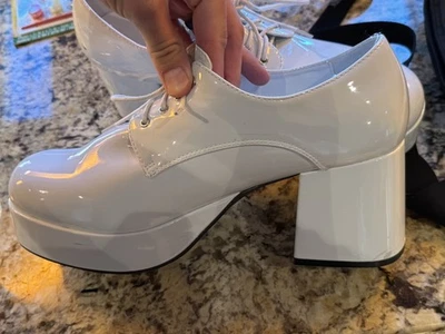 1031 By Ellie 3” Blanco Patente Disco Plataforma 312 Pimp Zapatos Para Hombre Talla XL 14/15 Foto 1 de 4