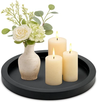 Round Decorative Tray for Coffee Dining Table Countertop Small Wooden Serving Tr - Image 1 of 4