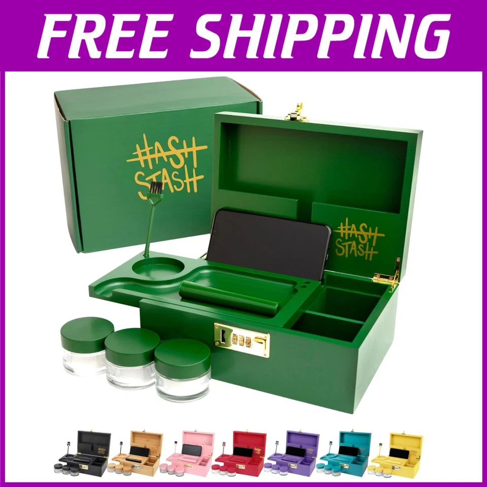 Bamboo Stash Box with Combination Lock, Organizer Tray & Accessories - Image 1 of 4