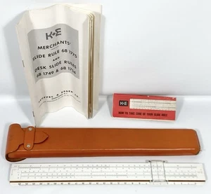 K&E Slide Rule 68 1775 w/ Leather Case & Manual 11" Long Keuffel & Esser Vtg EX - Picture 1 of 24