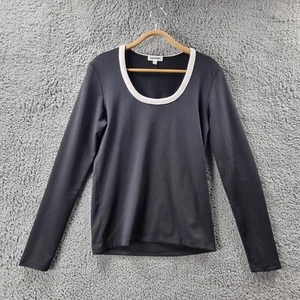 SIMONA Womens Top Size M Black Ivory Stretch Knit Long Sleeve Scoop Neck - Picture 1 of 14