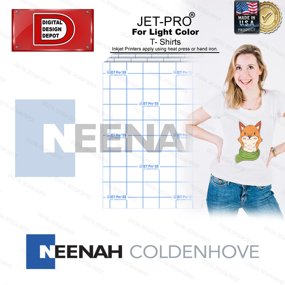 NEENAH PAPER Heat Transfer Paper JET PRO® SS 11"x17" -50 SHEETS, Inkjet Print -Light Fabrics