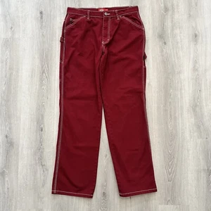 Dickies Womens Carpenter Utility Jeans Baggy Burgundy White Stitch Sz 9 Skater - Picture 1 of 11