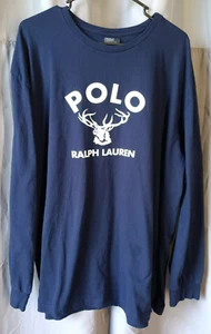 VTG Polo Ralph Lauren Longsleeve T Shirt Deer Head Graphic Print Blue Men's 2XL - Picture 1 of 10