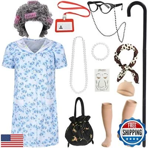 Slivomi Old Lady Costume Kids Girls 100 Day of School Costume Girls Grandma C - Picture 1 of 5