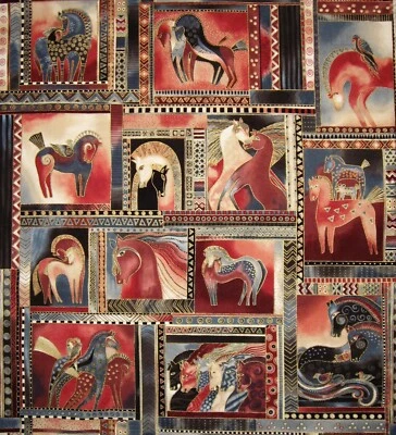 Tela panel tono tierra caballos danzantes Laurel Burch. OOP 21,5 x 23 Foto 1 de 4