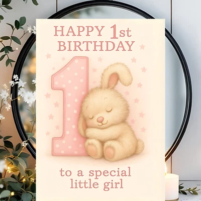 FROMUSTOYOUPRINTS Happy 1st Birthday Card Adorable One Year Old Birthday Card For Baby Girl