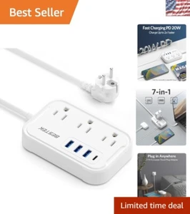 Slim European Plug Adapter with 3 Outlets & 4 USB - Cruise Ship Approved - Bild 1 von 10