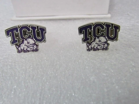 TCU  Silver Tone CUFFLINKS New in NCAA Gift Box NIB Cover