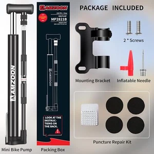 AMZOON Bike Pump Mini Bicycle with Pressure Gauge Cycle 250mm... NEW complete - Picture 1 of 7