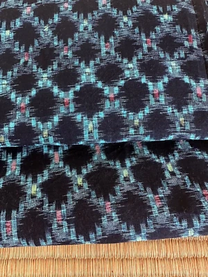 Japanese Kasuri Indigo Cotton Fabric Vintage Textile Remnant 55in Boro Sashiko - image 1 of 4