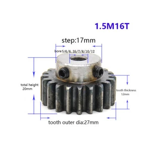 1.5Mod 16T Metal Spur Gear Pinion Gear 45# Steel Motor Gear 1.5M16T Bore 5-12mm - Picture 1 of 4