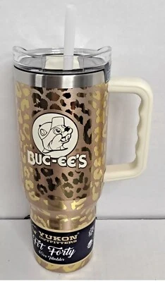 Bucees Yukon Outfitters Buc-ee’s Gold Limited Cheetah 40oz Tumbler Handle Viral