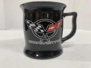Official GM Chevy Corvette Black Coffee Mug GM w/Logo Race Flags - Picture 1 of 4