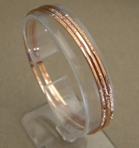 Lady's Pink Rose Gold Plated Bangle Bracelet Set 3 pieces Semanario 1.5mm Wide - Picture 1 of 3