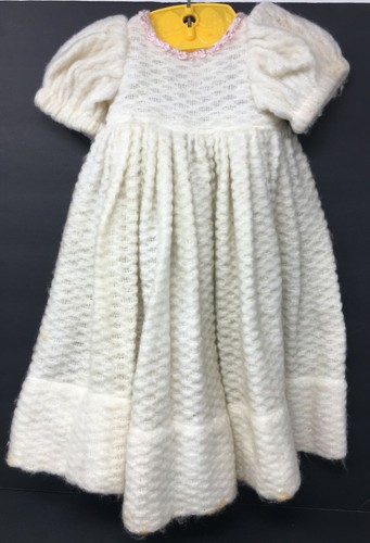 OFF WHITE Abito bianco sporco vintage bambina con orlo rosa maniche a sbuffo