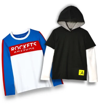 ROCKETS OF AWESOME Tech Tee & Oversized Layered Hoodie Shirt Bundle Boys Size 10 - Image 1 of 4