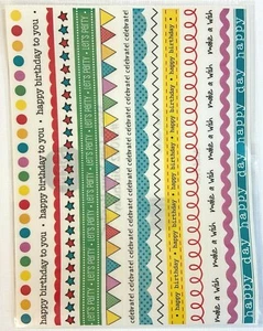 Lote de pegatinas SRM borde cumpleaños, 8 hojas libre de ácido álbum de recortes fabricación de tarjetas - Imagen 1 de 1