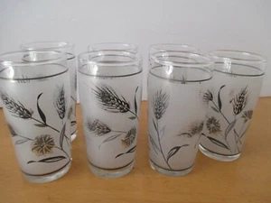 LIBBY Juice Glasse 4" Frosted Fall Leaves Silver Gray Set of 7 Vintage - Picture 1 of 4