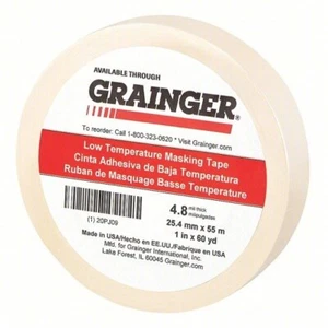 Grainger 20PJ09 Low Temperature Masking Tape 1"W 60 yd L 4.8 mil Thick Tan 4ct - Picture 1 of 1