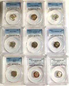 Lot of 9 Silver Dimes 1953-1995 PCGS Graded by PGCS - Picture 1 of 2
