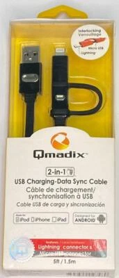 Qmadix 2 in 1 Light ning and Micro USB Charging Data Cable MFI Certified- Black - Image 1 of 2