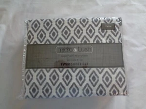 SuperSoft Microfiber Wrinkle Free Gray & White Twin Sheets by Micro Lush - Picture 1 of 3